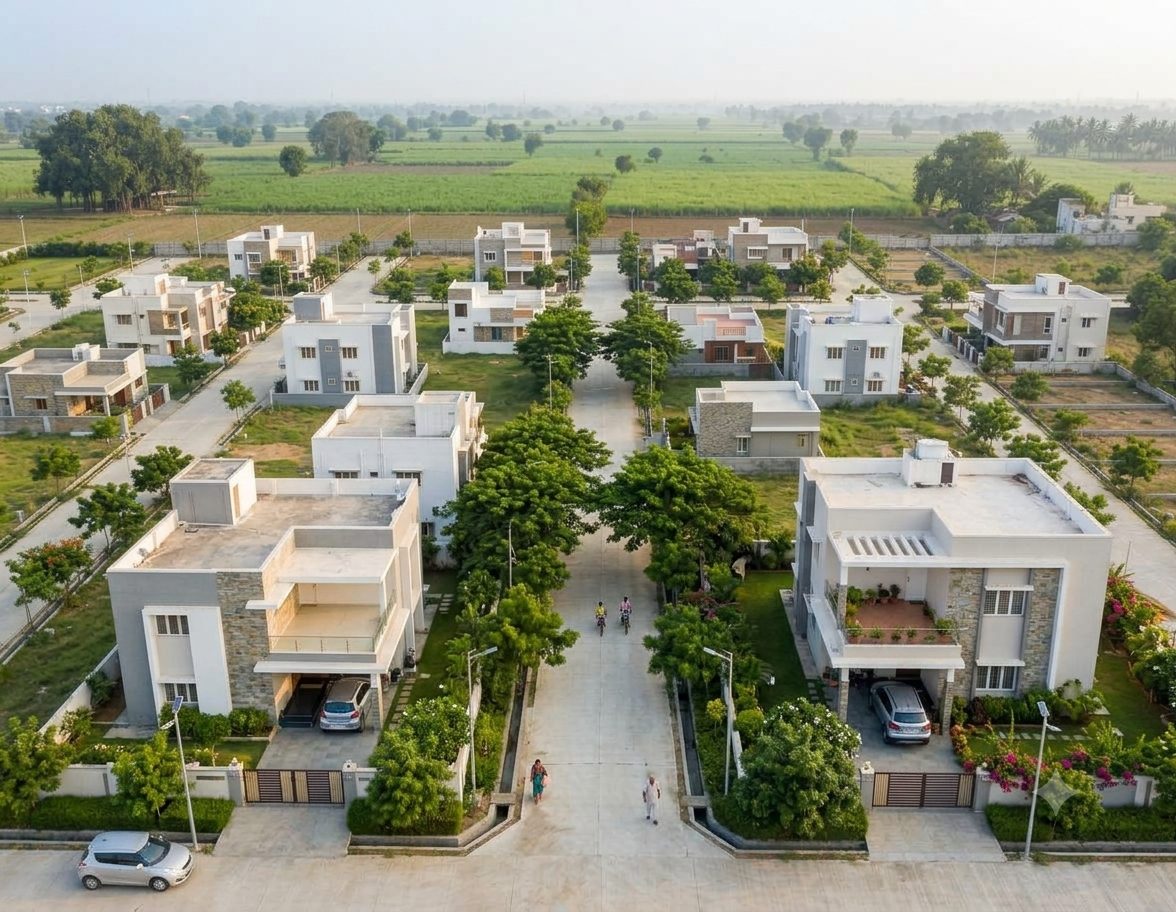 A plotted layout once its owners have built